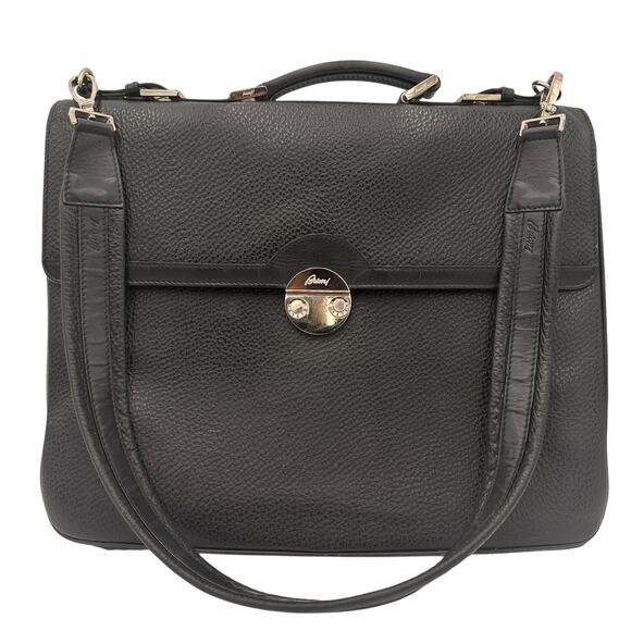 Brioni Men's Black Grained Leather Locked Combo Briefcase - Picture 1 of 16